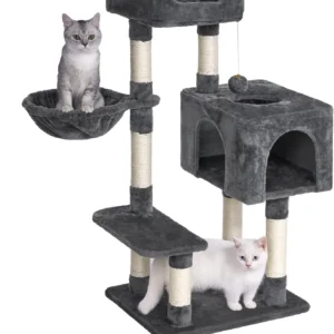 Arbre à chat 100 cm gris avec hamac et 7 poteaux en sisal