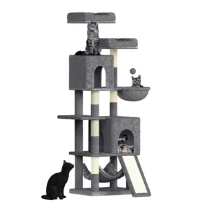 Arbre à chat 158 cm gris avec 2 hamacs et 2 niches douillettes