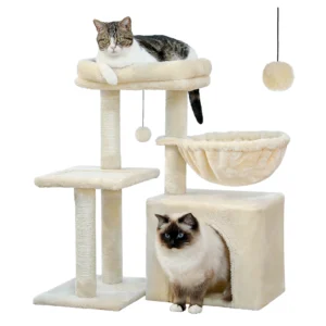 Petit arbre à chat 73 cm avec hamac et niche, beige