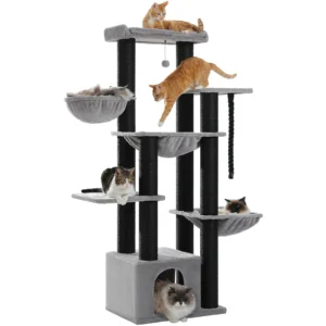 Arbre à chat 170 cm noir, gros poteaux de 9 cm pour grand chat